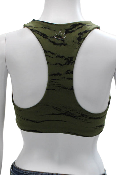 Beyond Yoga Womens Scoop Neck Stretch Knit Sports Bra Green Black Size Small