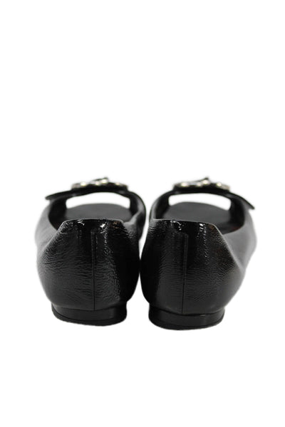 Gucci Womens Slip On GG Buckle Peep Toe Ballet Flats Black Leather Size 39