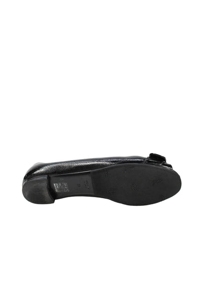Gucci Womens Slip On GG Buckle Peep Toe Ballet Flats Black Leather Size 39