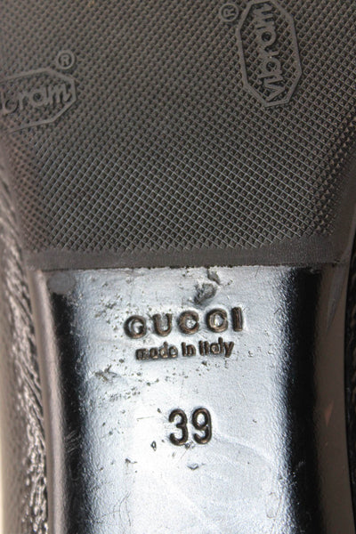 Gucci Womens Slip On GG Buckle Peep Toe Ballet Flats Black Leather Size 39