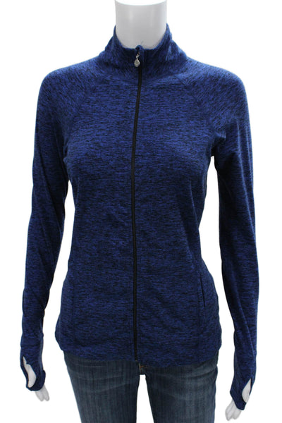 Beyond Yoga Women Track Jacket Blue Flecked Zip Long Sleeve Polyester Size XS
