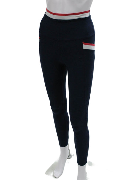 Beyond Yoga Womens Ankle Leggings Blue Striped Polyester Pull On Size S