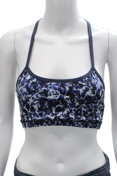 Beyond Yoga Womens Scoop Neck Abstract Printed Sports Bra Navy White Small