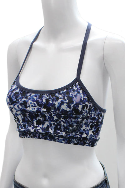 Beyond Yoga Womens Scoop Neck Abstract Printed Sports Bra Navy White Small