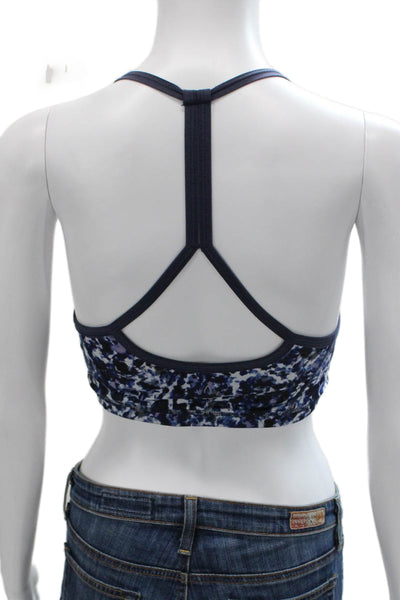 Beyond Yoga Womens Scoop Neck Abstract Printed Sports Bra Navy White Small