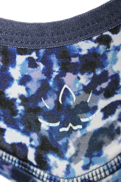 Beyond Yoga Womens Scoop Neck Abstract Printed Sports Bra Navy White Small