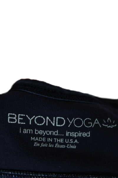 Beyond Yoga Womens Scoop Neck Abstract Printed Sports Bra Navy White Small