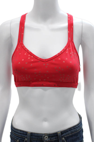 Beyond Yoga Womens Strappy Back Metallic Heart Sports Bra Red Size Small