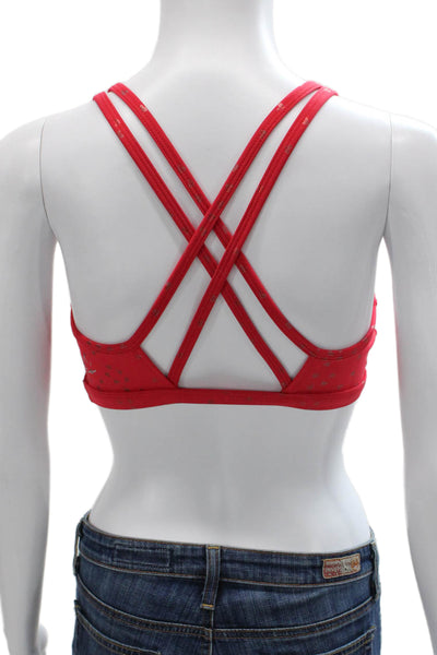 Beyond Yoga Womens Strappy Back Metallic Heart Sports Bra Red Size Small