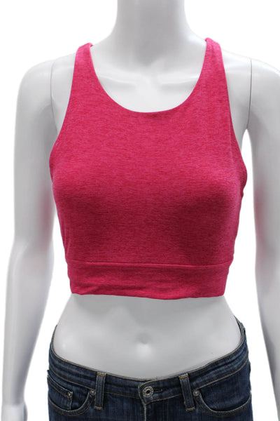 Beyond Yoga Womens Strappy Back High Neck Stretch Sports Bra Pink Size Small