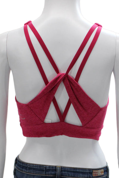 Beyond Yoga Womens Strappy Back High Neck Stretch Sports Bra Pink Size Small