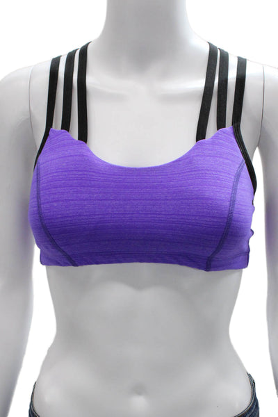 Beyond Yoga Womens Strappy Back Scoop Neck Sports Bra Purple Black Small