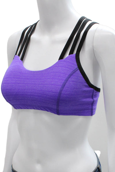 Beyond Yoga Womens Strappy Back Scoop Neck Sports Bra Purple Black Small