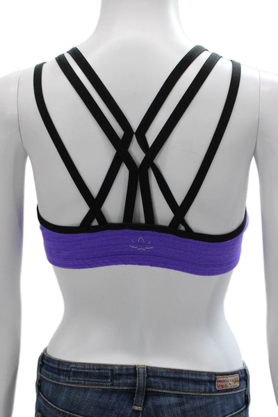 Beyond Yoga Womens Strappy Back Scoop Neck Sports Bra Purple Black Small