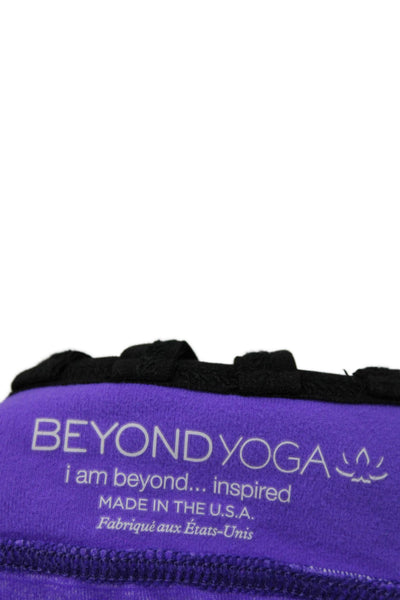 Beyond Yoga Womens Strappy Back Scoop Neck Sports Bra Purple Black Small