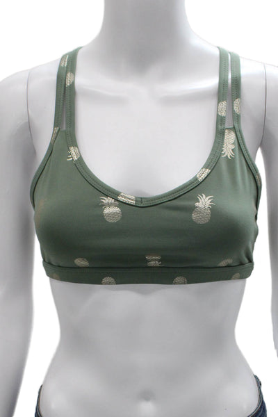 Beyond Yoga Womens Strappy V Neck Metallic Pineapple Sports Bra Green Size Small