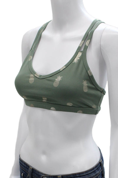 Beyond Yoga Womens Strappy V Neck Metallic Pineapple Sports Bra Green Size Small
