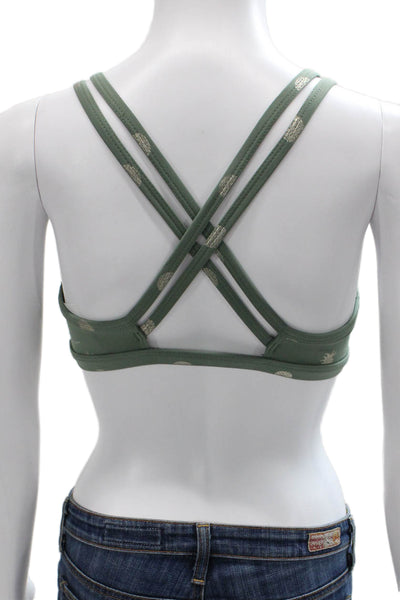 Beyond Yoga Womens Strappy V Neck Metallic Pineapple Sports Bra Green Size Small