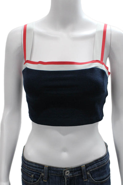 Beyond Yoga Womens Square Neck Striped Trim Sports Bra Navy White Red Size Small