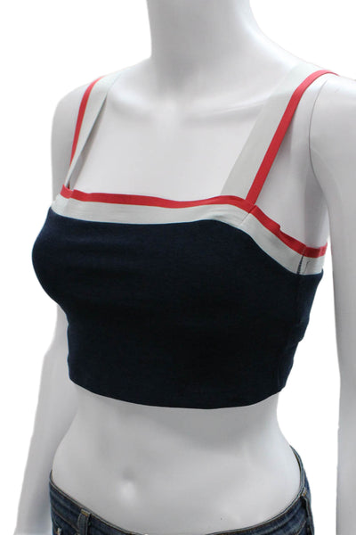 Beyond Yoga Womens Square Neck Striped Trim Sports Bra Navy White Red Size Small