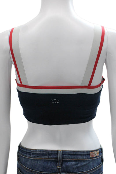 Beyond Yoga Womens Square Neck Striped Trim Sports Bra Navy White Red Size Small