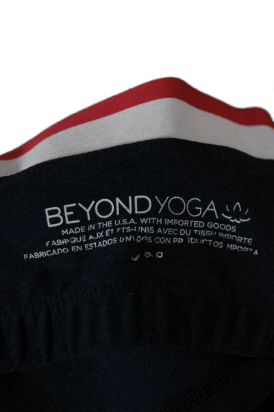 Beyond Yoga Womens Square Neck Striped Trim Sports Bra Navy White Red Size Small