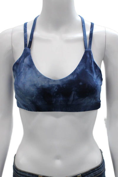 Beyond Yoga Womens Strappy Back V Neck Tie Dyed Sports Bra Blue Size Medium
