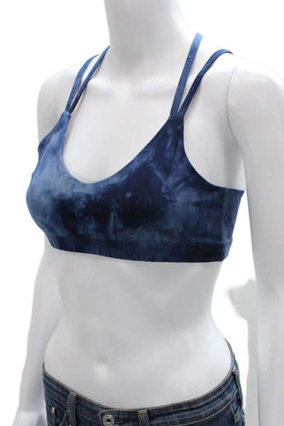 Beyond Yoga Womens Strappy Back V Neck Tie Dyed Sports Bra Blue Size Medium