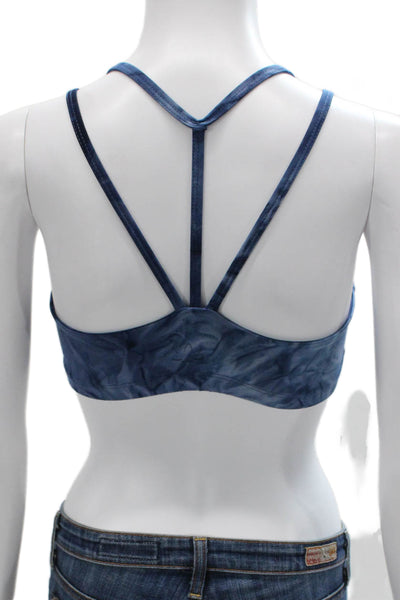Beyond Yoga Womens Strappy Back V Neck Tie Dyed Sports Bra Blue Size Medium