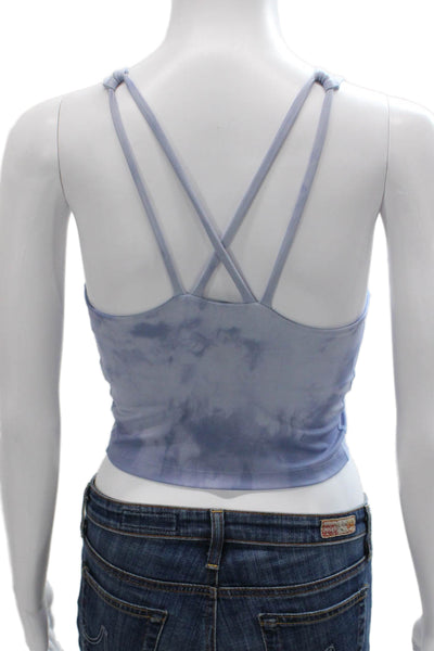 Beyond Yoga Womens Strappy Back Scoop Neck Tie Dyed Sports Bra Blue Size XS