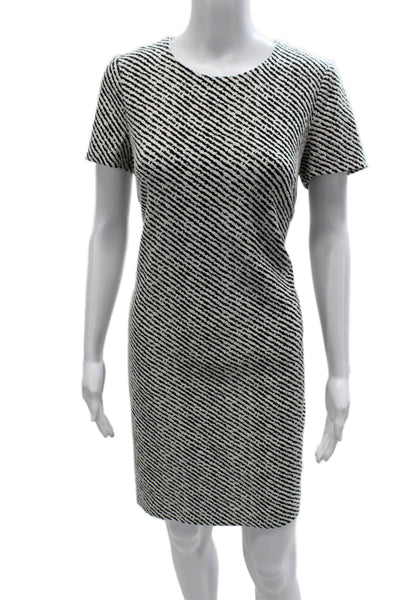 Calvin Klein Women Sheath Dress Black Striped Crew Neck Short Sleeve Size 10