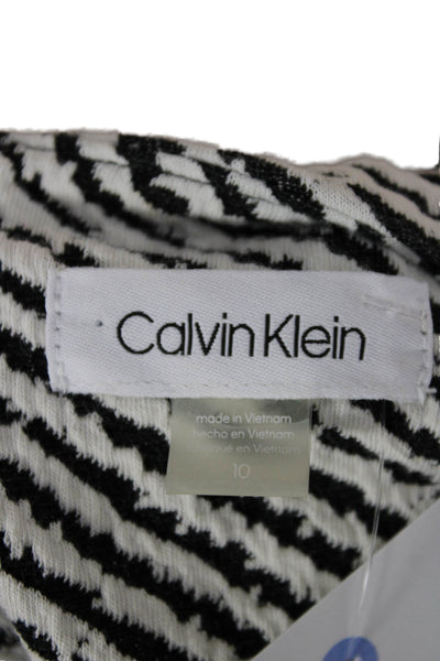 Calvin Klein Women Sheath Dress Black Striped Crew Neck Short Sleeve Size 10
