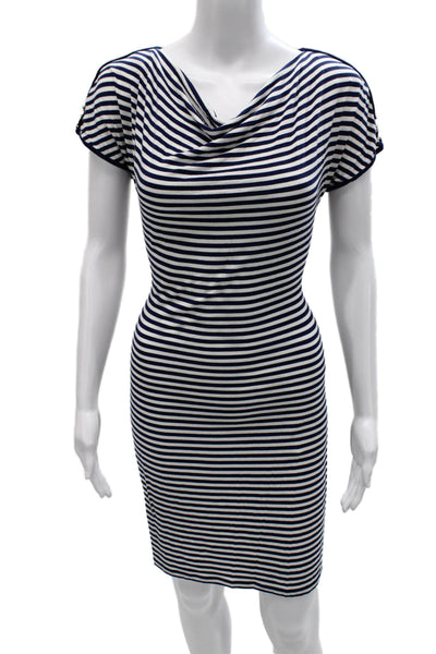 Calvin Klein Womens Sheath Dress Blue Cowl Neck Short Sleeve Rayon Size 8