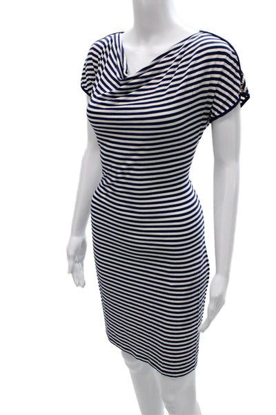 Calvin Klein Womens Sheath Dress Blue Cowl Neck Short Sleeve Rayon Size 8