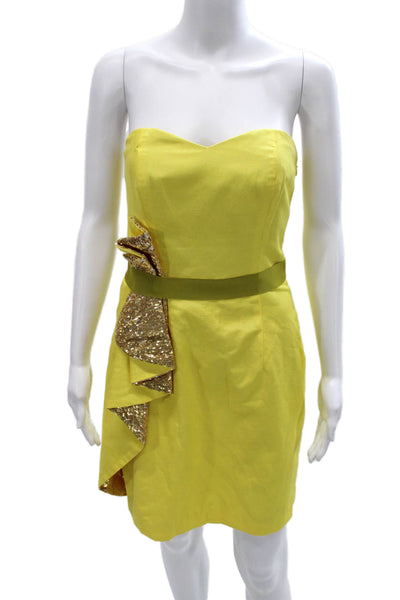 Badgley Mischka Womens Yellow Sweetheart Mini Dress Cotton Sleeveless Size 6
