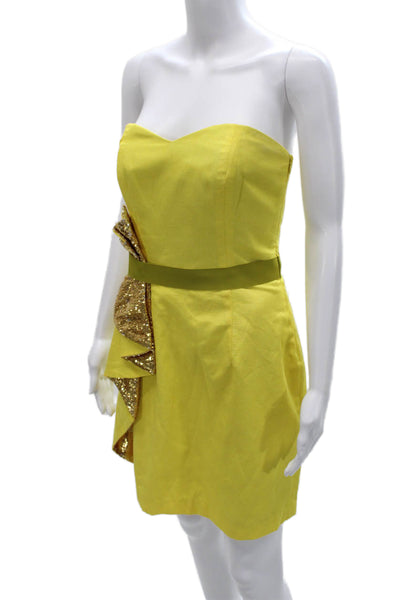 Badgley Mischka Womens Yellow Sweetheart Mini Dress Cotton Sleeveless Size 6