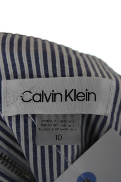 Calvin Klein Womens Sheath Blue Striped Sleeveless Dress Boatneck Size 10