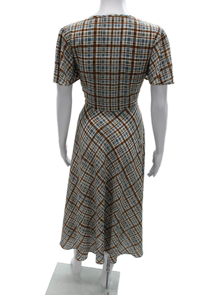 Zara Woman Women Fit & Flare Dress Plaid Multicolor Silk Short Sleeve Size S