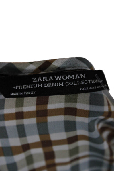 Zara Woman Women Fit & Flare Dress Plaid Multicolor Silk Short Sleeve Size S