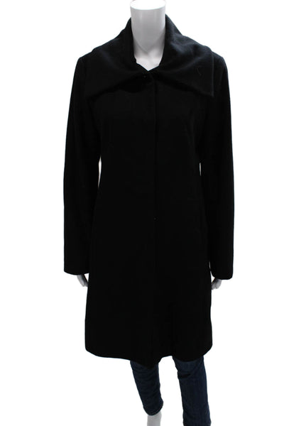 Cole Haan Womens Black Wool Blend Overcoat Button Long Sleeve Size 8