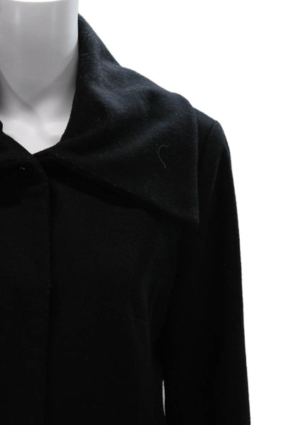 Cole Haan Womens Black Wool Blend Overcoat Button Long Sleeve Size 8