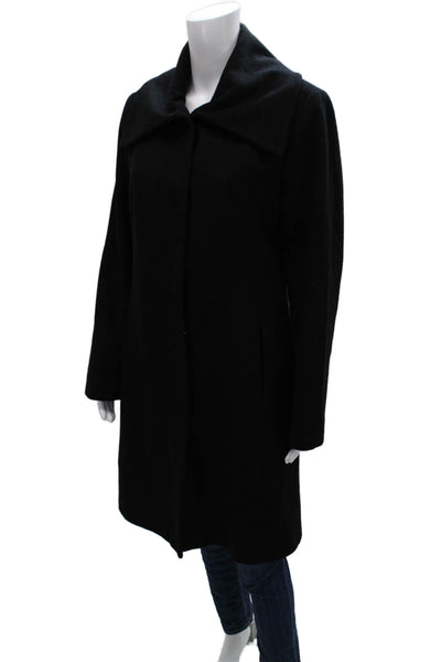 Cole Haan Womens Black Wool Blend Overcoat Button Long Sleeve Size 8