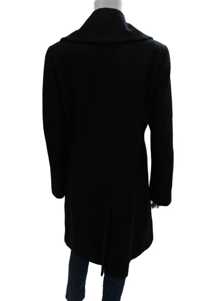 Cole Haan Womens Black Wool Blend Overcoat Button Long Sleeve Size 8