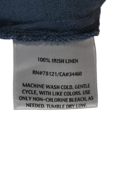 Eileen Fisher Womens Linen Collared Tunic Blouse Blue Long Sleeve Button Size M