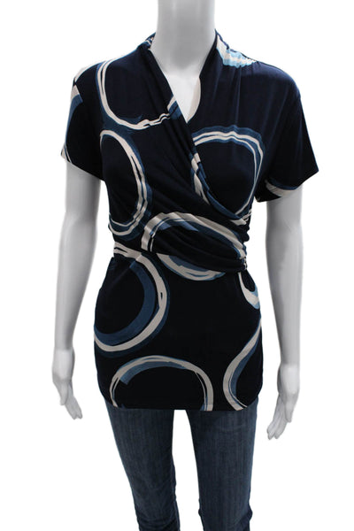 DKNY Womens V-Neck Short Sleeve Geometric Polyester Blouse Size L