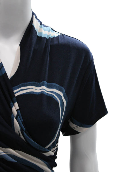 DKNY Womens V-Neck Short Sleeve Geometric Polyester Blouse Size L
