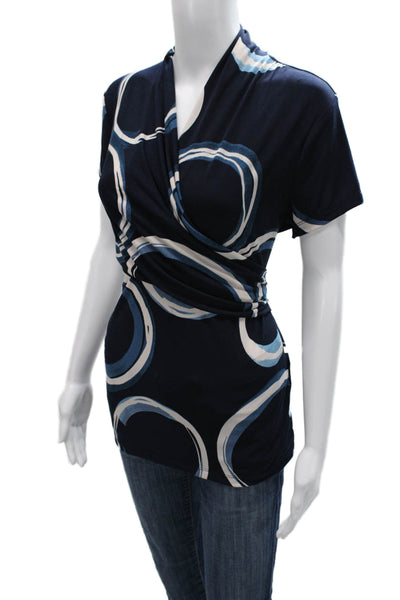 DKNY Womens V-Neck Short Sleeve Geometric Polyester Blouse Size L