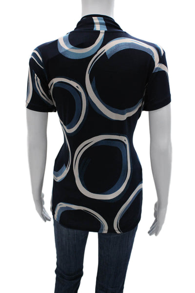 DKNY Womens V-Neck Short Sleeve Geometric Polyester Blouse Size L