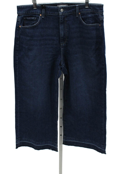 Paige Women Wide-Leg Jeans Blue High Rise Cotton Blend Inseam 28 Size 34