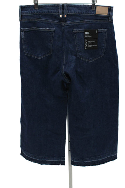 Paige Women Wide-Leg Jeans Blue High Rise Cotton Blend Inseam 28 Size 34